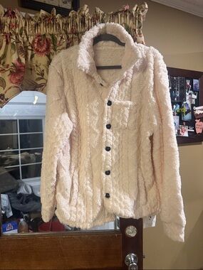 Cozy Plush Button-Up Jacket - Light Pink
